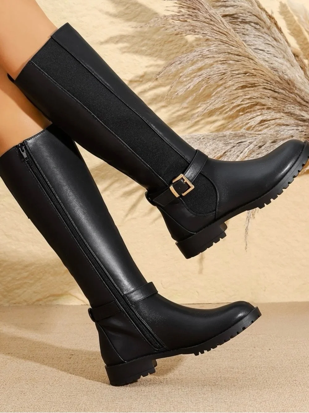 NIB- Pama Knee High Buckle Strap Riding Boots (Black)
